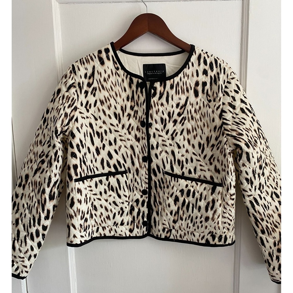 NWT‎ Sanctuary Jacket Quilted Black Off White Pockets Lightweight Womens Size L